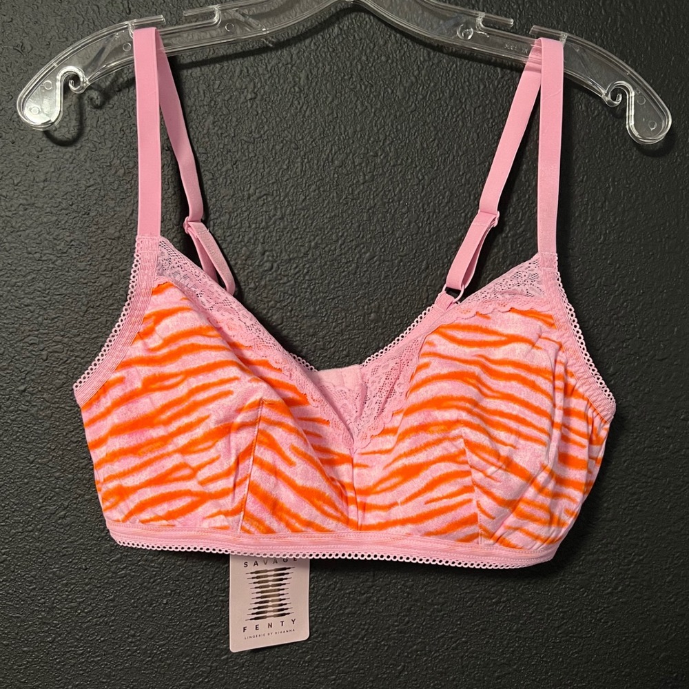 Savage X Fenty Pink Orange Zebra Bralette 1X NWT Cotton Wireless Lingerie Y2K